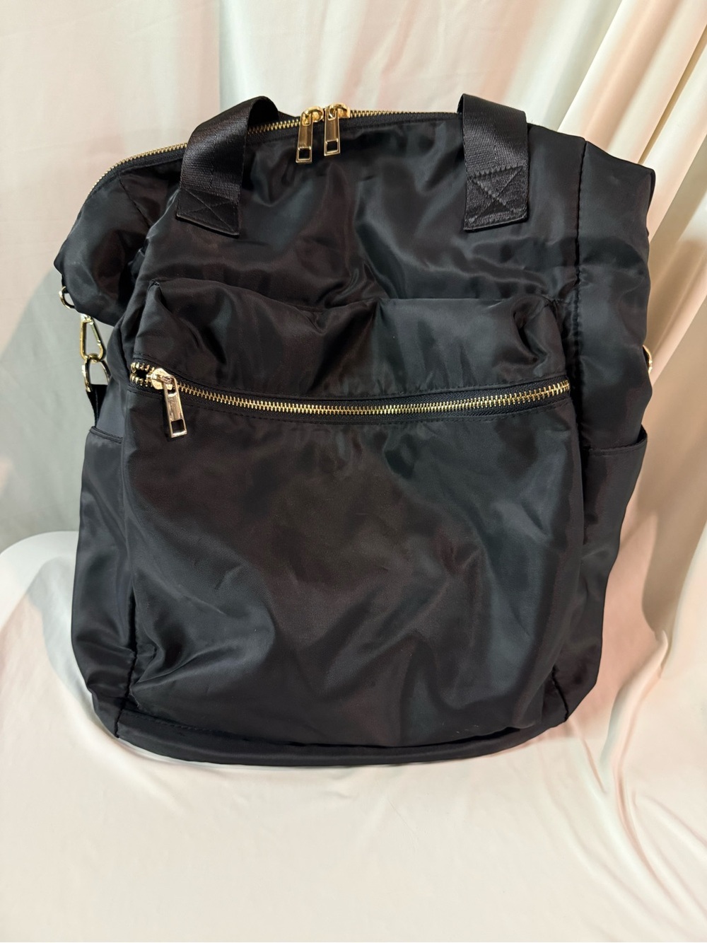 a new day Black Nylon Tote Backpack with Gold Hardware